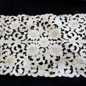 Handmade Ecru Embroidery Cutout work floral lace 18 x 11.25 Table Linen Placemat